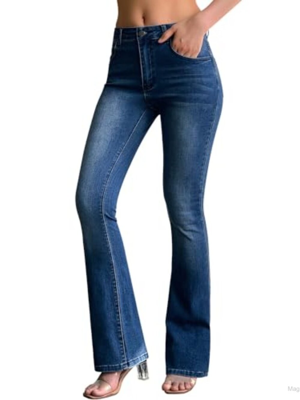 Womens Stretchy Flare Jeans Mid Rise Bootcut Curvy Denim Pants 5-Pocket